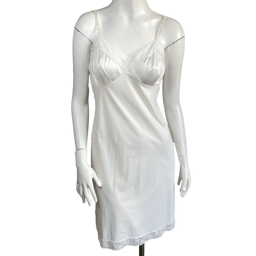 Vintage Vanity Fair Slip Dress Nylon Silky Lace Trim Size 34 Boho Fairy Romantic